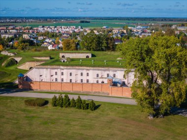 Ninth fort in Kaunas, Lithuania. Kaunas IX Fort Museum. A monument and memorial to victims of Nazism during world war two. Aerial drone view photo clipart