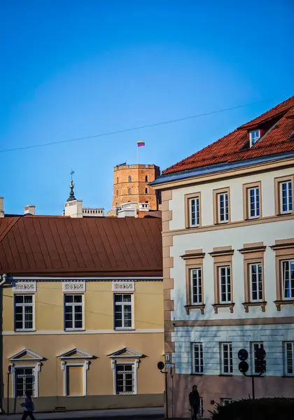 Vilnius 'un eski kasabasından Gediminas Kalesi manzaralı. Litvanya 'nın başkenti Vilnius Kalesi