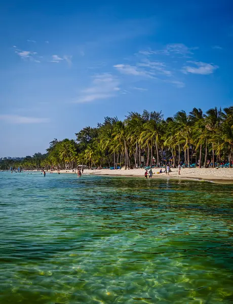 Filipinler 'deki tropikal Boracay adası plajı alglerin açtığı zümrüt yeşili okyanus suyu üretiyor.