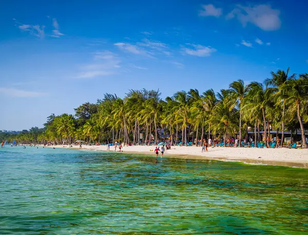 05 13 2025 Boracay, Filipinler. Büyük algler Filipinler 'deki Boracay adalarında zümrüt yeşili okyanus suları açıyor.