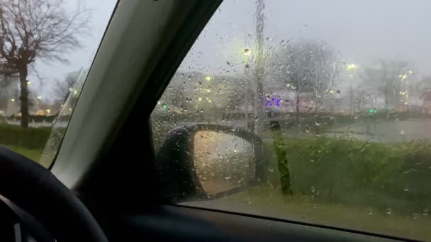 Rain Heavy Downfall Storm View Car Window — Vídeos de Stock