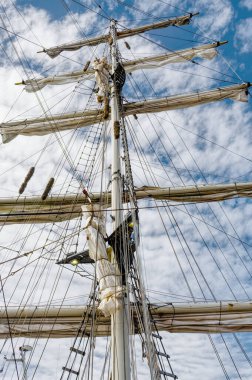 Mast close up view of mask of a tall ship UK