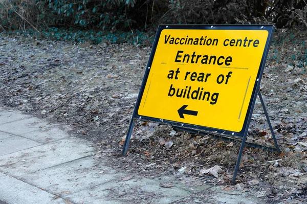 Vaccination medical centre for Covid-19 road sign UK