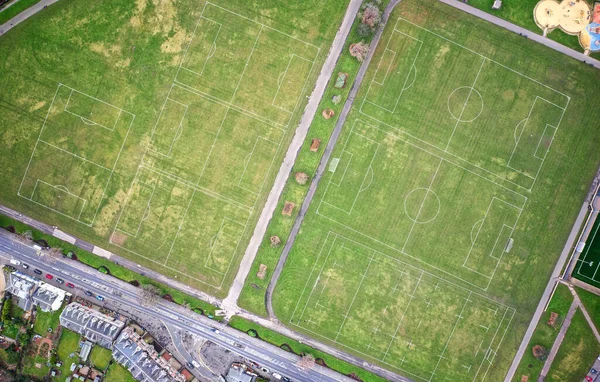 Vista Aérea Del Campo Fútbol Desde Alto Del Reino Unido — Foto de Stock