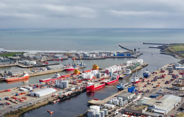 stock image Aberdeen harbour and ships viewed from above UK