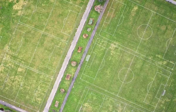 Ποδόσφαιρο Γήπεδο Εναέρια Άποψη Από Ψηλά Πάνω Από Ηνωμένο Βασίλειο — Φωτογραφία Αρχείου