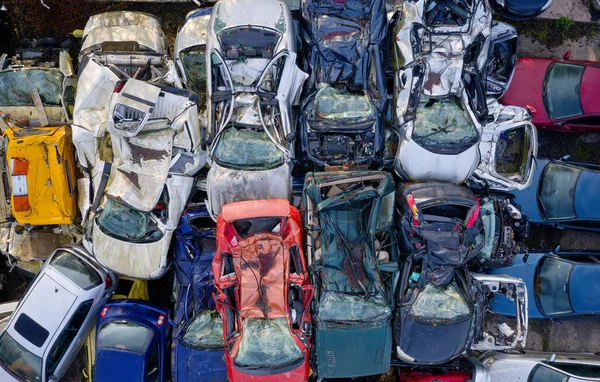 stock image Scrap metal recycling compound viewed from above UK