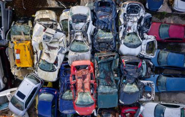 Scrap metal recycling compound viewed from above UK