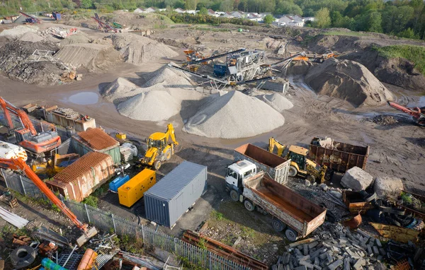 Quarry Arbetar Industriell Grävning Antenn Ovanifrån Visar Sandhög Och Kullar — Stockfoto