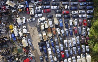 Scrap metal recycling compound viewed from above UK