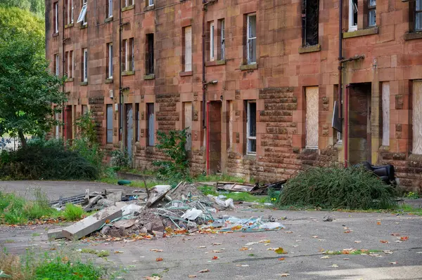 Council flats in poor housing estate with many social welfare issues in Port Glasgow UK
