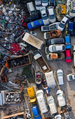 Scrap metal recycling compound viewed from above UK