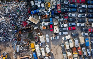 Scrap metal recycling compound viewed from above UK