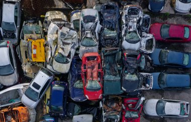 Scrap metal recycling compound viewed from above UK
