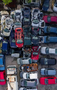 Scrap metal recycling compound viewed from above UK