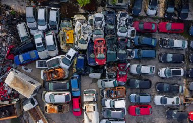 Scrap metal recycling compound viewed from above UK