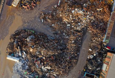 Scrap metal recycling compound viewed from above UK