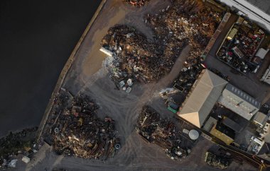 Scrap metal recycling compound viewed from above UK