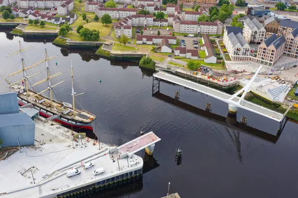 stock image Govan to Partick foot and cycle bridge in construction over the River Clyde in Glasgow UK