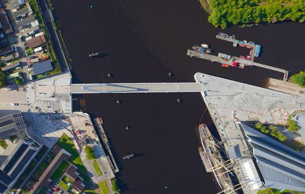 Completion day of the Govan to Partick pedestrian and cycle bridge over the River Clyde in Glasgow on day of completion UK