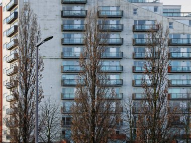 Glasgow Limanı İngiltere 'deki modern yüksek katlı daireler.