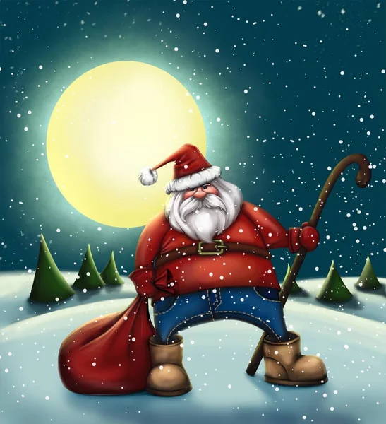 Санта Клаус Подарками Снежном Лесу — стоковое фото
