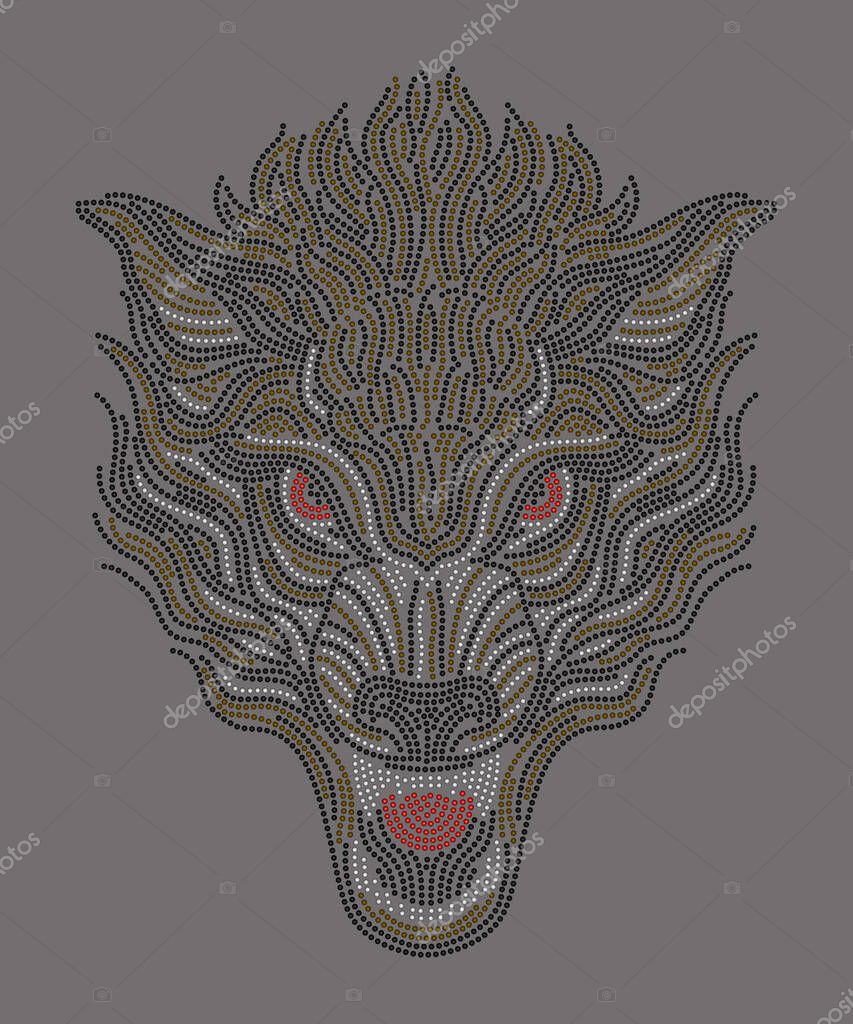 Wolf head appliqu with rhinestones