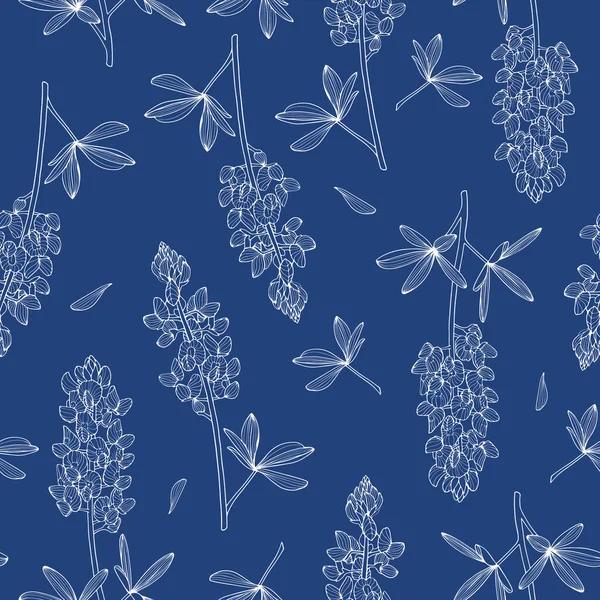 Seamless Floral Pattern Bluebonnet Blue Background — Stock Vector