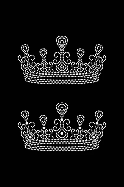 Set Princess Crowns Rhinestone Application Pattern Width 180 — Stock Vector