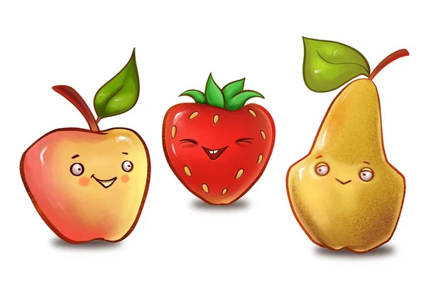 Ilustração Cores Com Frutas Bagas Bonitos Pêra Maçã Morango — Fotografia de Stock
