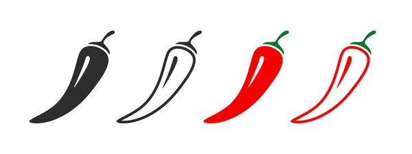 Schärfe Natürliche Chilipfeffer Symbole Set Aus Roten Würzigen Chilischoten Würzig — Stockvektor