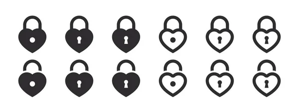 Bloquear Iconos Cerraduras Cardíacas Símbolo Privacidad Símbolo Seguridad Ilustración Vectorial — Vector de stock