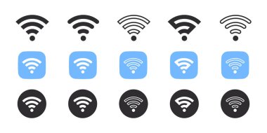 Kablosuz ve kablosuz internet ikonları. Wifi simgeleri işaret ediyor. Kablosuz internet sembolü. Vektör simgeleri