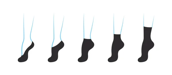 Τύποι Γυναικείων Καλτσών Σετ Διάφορες Μορφές Κάλτσες Εικονίδια Ρούχων Εικονογράφηση — Διανυσματικό Αρχείο