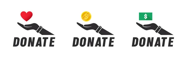 Concept Caritatif Des Mains Charitables Avec Des Cœurs Monnaie Icône — Image vectorielle