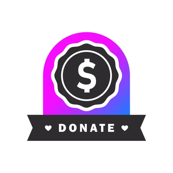 Insignia Donación Con Signo Dólar Concepto Caridad Icono Donación Donar — Vector de stock
