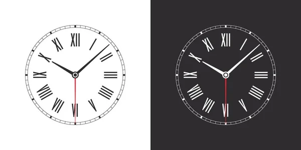 顔を見て 時計の顔 スマートウォッチダイヤル ローマ数字でダイヤルします 時計は白と黒の背景に面しています ベクターイラスト — ストックベクタ