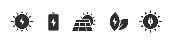 Солнечная Энергия Набор Значков Зеленой Энергии Иконы Электричества Векторная Иллюстрация — стоковый вектор