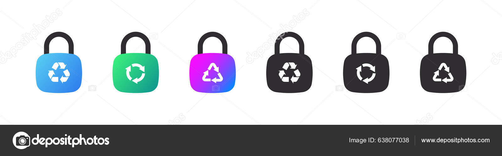 Padlocks Recycling Icons Recycling Signs Lock Icons Vector Illustration