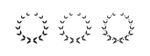 Awards icons. Prize ribbon symbol sign. Circular foliate laurels branches. Vector icons
