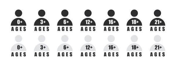 年齢要件アイコン 利用者の年齢制限 推奨年齢制限 年齢制限標識 ベクトル画像 — ストックベクタ