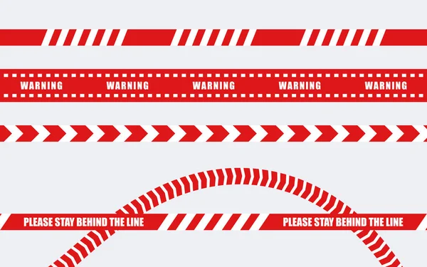 Rote Warnbänder Aufgestellt Markierungsband Nahtlose Bänder Absperrband Vorsicht Tonbänder Vektorskalierbare — Stockvektor