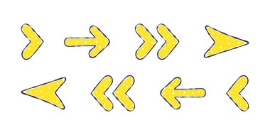 Sarı karalama okları. Farklı dokulara sahip el yapımı oklar. Vektör ölçeklenebilir grafikleri