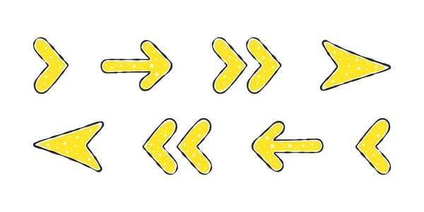 Жовті Каракулі Стріли Мальовані Вручну Стрілки Різними Текстурами Векторна Масштабована — стоковий вектор