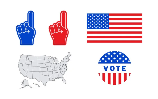 米国の国旗 泡の指 投票記号と米国の地図 ベクトルスケーラブルグラフィックス — ストックベクタ