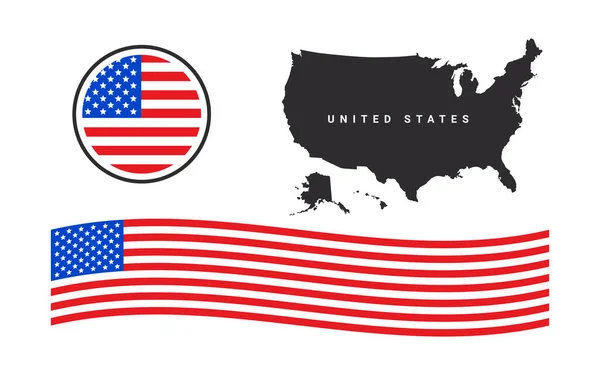 Flaggensymbol Der Usa Wellenfahne Usa Landkarte Vektorskalierbare Grafik — Stockvektor
