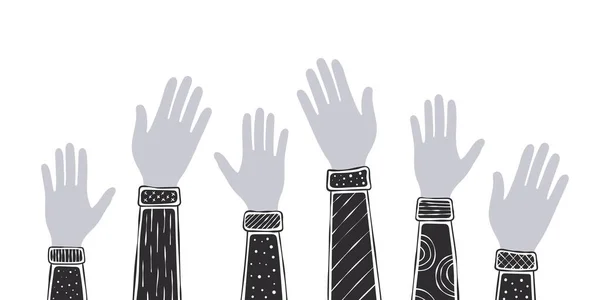 Boyalı Eller Bir Grup Siluet Farklı Eller Kaldırdı Vektör Ölçeklenebilir — Stok Vektör