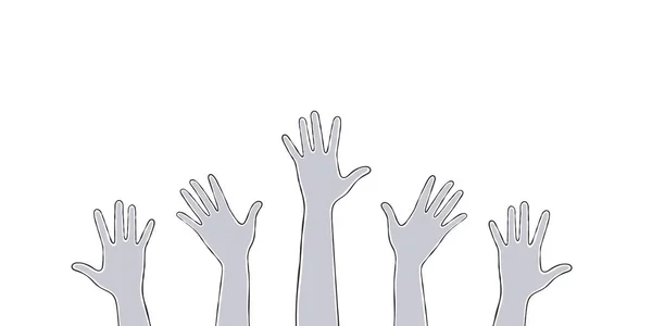 Eller Yukarı Bir Grup Siluet Farklı Eller Kaldırdı Vektör Ölçeklenebilir — Stok Vektör