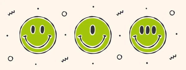 Grønne Smilefjes Design Doodles Ikoner Gjenstander Vektorskalerbar Grafikk – stockvektor