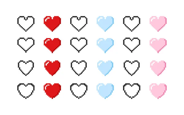 Ícones Corações Conjunto Ícones Corações Estilo Pixel Gráficos Escaláveis Vetoriais — Vetor de Stock